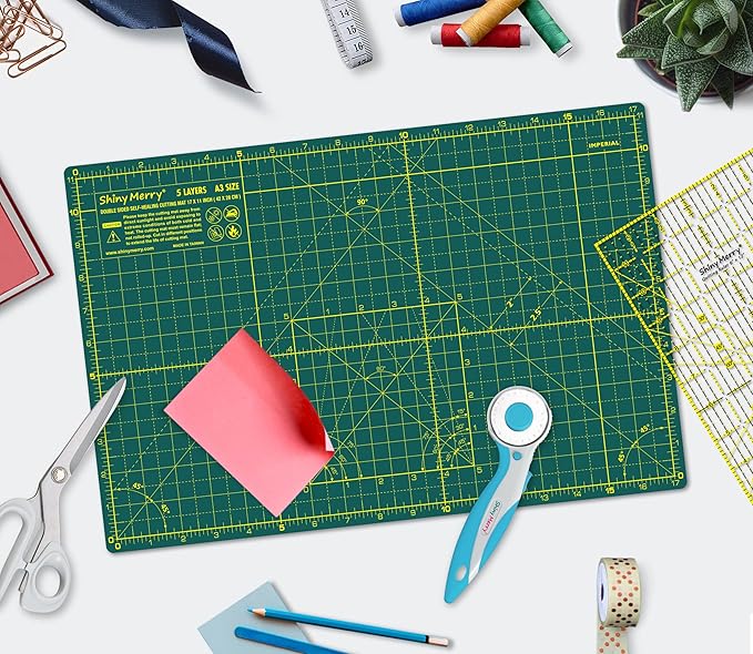 Self Healing Cutting Mat A3 12"x18" – Double Sided 5-Ply Craft Mat for Sewing, Quilting, Fabric, Scrapbooking – Green/Green