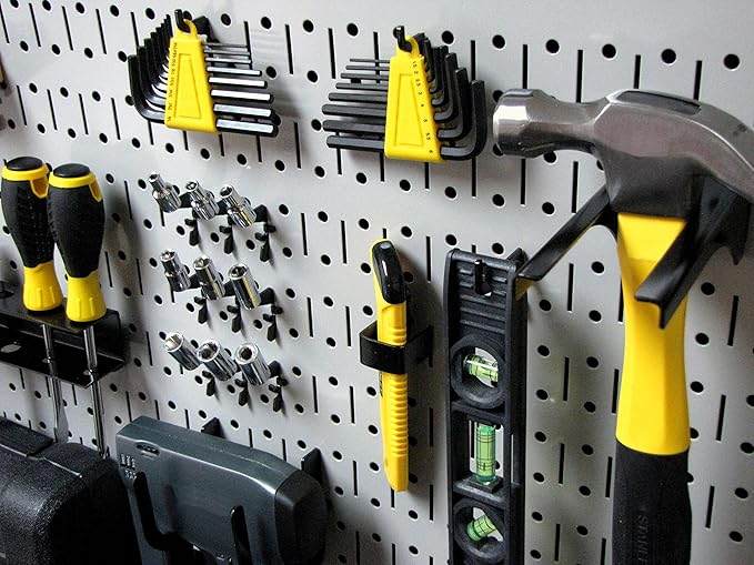 Wall Control Pegboard Rack Horizontal Metal Pegboard Garage Tool Storage Pack - Two 32-Inch Wide x 16-Inch Tall Easy To Install Peg Boards (Grey)