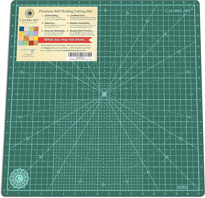 Calibre Art Self Healing Rotating Cutting Mat 18x18 (17" Grid), Perfect for Quilting & Art Projects