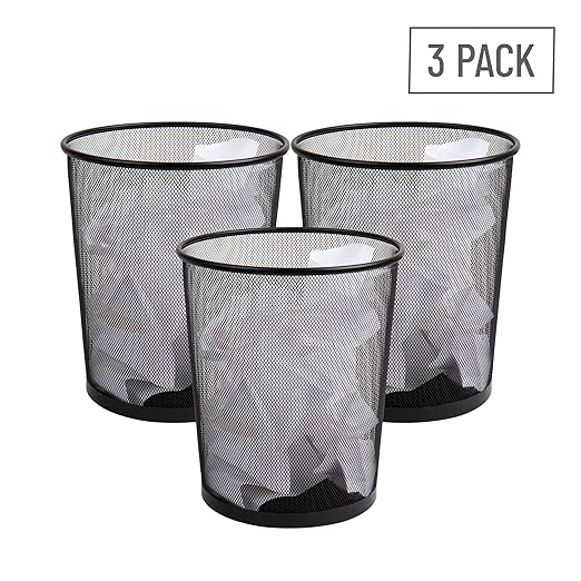 Mind Reader Mesh Trash Can, Set of 3, Waste Paper Basket, Round, Office, Metal Mesh, 11.5" L x 11.5" W x 13.75" H, Black