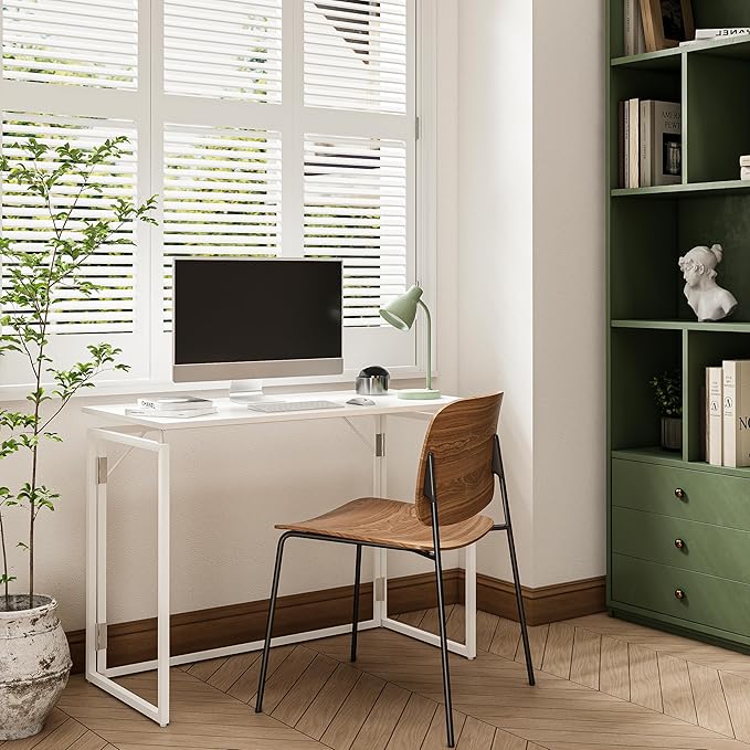 alawooder Folding Desk - 39.4” Wood Top Foldable Desk for Small Spaces | No Assembly Required Compact Desk for Home Office, Writing, and Study