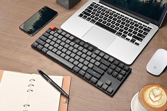 Keychron K10 87 Key Ultra-Slim Wireless Bluetooth/USB Wired TKL Tenkeyless Mechanical Gaming Keyboard, RGB LED Backlit Low Profile Blue Switches for Mac Windows