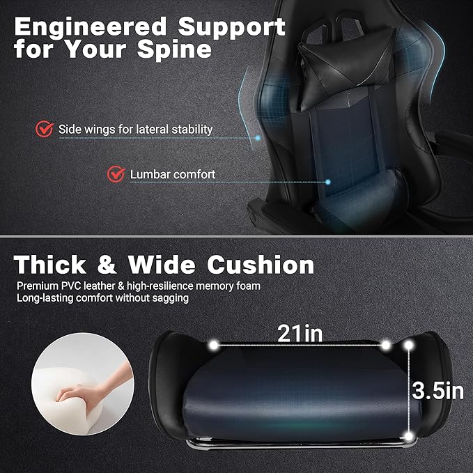 Gaming Chair,Height Adjustable Chair with 360°Office Desk Chair,Heavy Duty 330lbs Video Game Chair for Adults