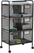 Mind Reader Multipurpose Rolling Cart with Drawers, Office Storage Organizer, Utility Cart, Metal Mesh, Black