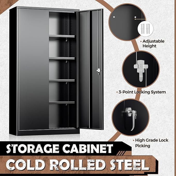 INTERGREAT Metal Storage Cabinet, 72” H Storage Cabinet with Doors and Adjustable Shelves for Office, Home, Garage, Pantry (Assembly Required, Black)