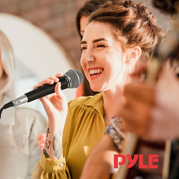 Pyle Professional Dynamic Microphone - 2-Pack Unidirectional Handheld Mic with Built-in Pop Filter, High Signal Output, 15 ft. XLR Audio Cable, Ideal for Stage, Karaoke & Studio Performances