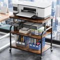 EasyCom 32.3"x18.9" Extra Large Printer Stand with Double Drawers, 5-Adjustable Heights 3 Tier Table with Wheels, Rolling Printer Cart with Storage for Printer Scanner Fax Home Office Use