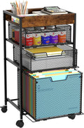 SWTYMIKI Rolling File Cart with Drawers - 4 Tier Under Desk Storage Craft Rolling Organizer Cart - Office Storage &Organization, Mobile Metal Filing Cabinet for Office and Home Espresso