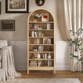 Wodeer Tall Arched Bookshelf, 7-Tier Bookcase with 3 Adjustable Shelves, Modern Farmhouse Storage Shelf for Living Room, Entryway, Office, 29.5" W x 70.1" H x 13.8" D, Natural Oak
