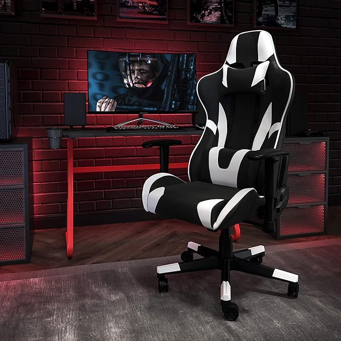 Flash Furniture Optis Red Gaming Desk and Black Reclining Gaming Chair Set with Cup Holder and Headphone Hook