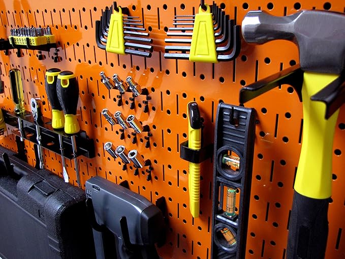 Wall Control Pegboard Rack Horizontal Metal Pegboard Garage Tool Storage Pack - Two 32-Inch Wide x 16-Inch Tall Easy To Install Peg Boards (Orange)