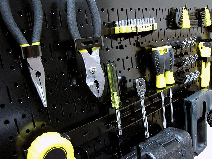 Wall Control Modular Pegboard Tool Organizer System - Wall-Mounted Metal Peg Board Tool Storage Unit for Wall Storage Tiling (Black Pegboard)