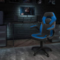 EMMA + OLIVER Black/Blue Gaming Desk Set with Headphone Hook, and Monitor Stand