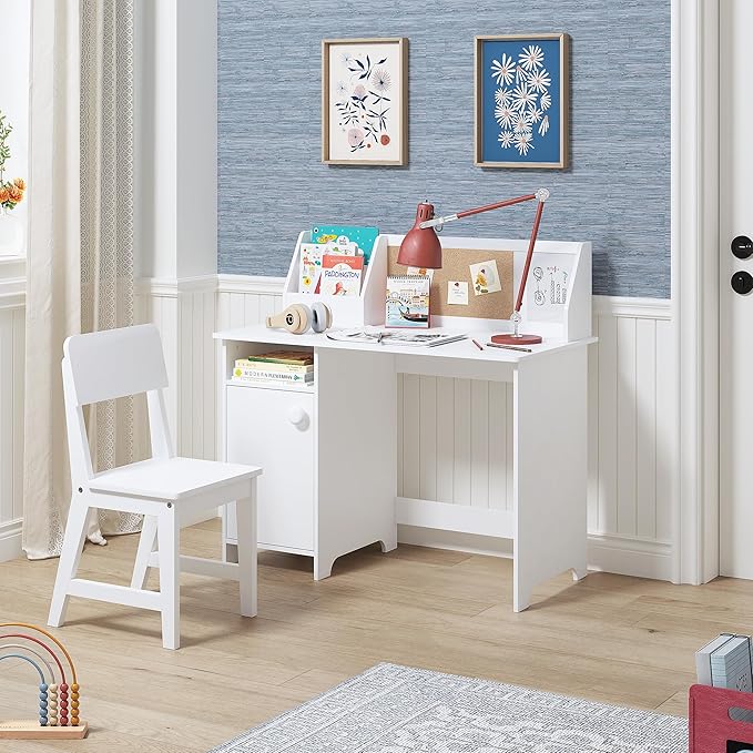 UTEX Kids Study Desk with Chair, Kids Desk and Chair Sets with Hutch for 3-8, Wooden Children Study Table, Student Writing Table Computer Workstation