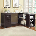 L-Shaped Computer Desk with 3 Drawers & 5 Shelves Cappuccino Brown Finish Solid Wood & MDF Corner Desk for Home Office 29.5H x 60W x 47.25D Workstation (1-Piece Set)