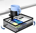 360 Rotating Under Desk Drawer Organizer with Cup Holder Clamp On Desk Drawer No Drilling Table Management Tray Anti-Slip Swivel Pencil Drawer Under Table Storage Easy Install for Home Office
