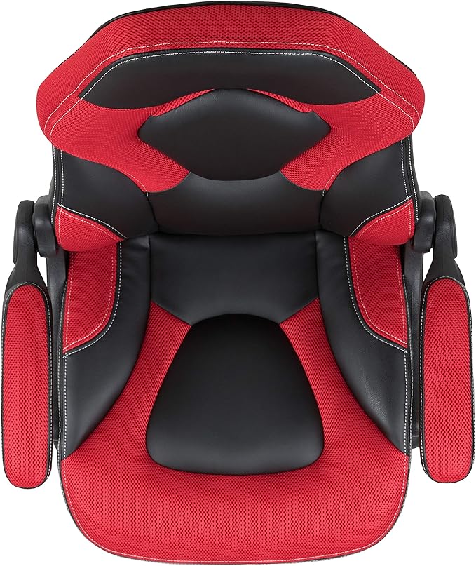 Flash Furniture X10 High-Back LeatherSoft Racing Style Gaming Chair with Flip-Up Arms, Ergonomic Padded Swivel Computer Chair, Red/Black