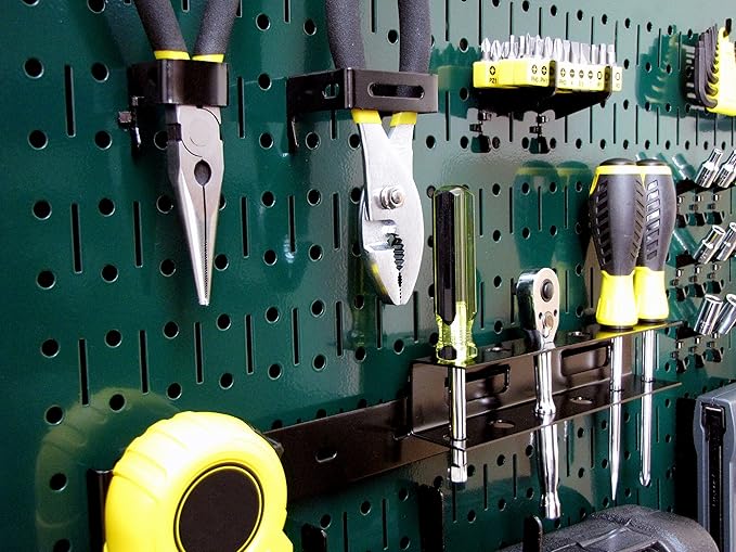 Wall Control Modular Pegboard Tool Organizer System - Wall-Mounted Metal Peg Board Tool Storage Unit for Wall Storage Tiling (Green Pegboard)