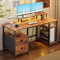 Furologee 51" Computer Desk with Power Outlet and LED Lights, Reversible Home Office Desk with File Cabinet & Monitor Stand, Large Gaming Table with Storage Shelves & Drawer, Rustic Brown