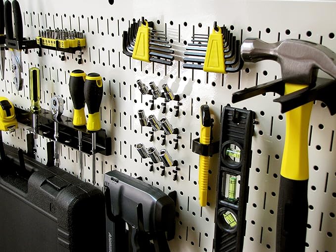 Wall Control Modular Pegboard Tool Organizer System - Wall-Mounted Metal Peg Board Tool Storage Unit for Wall Storage Tiling (Beige Pegboard)