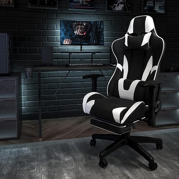 Flash Furniture Optis Black Gaming Desk and Black Footrest Reclining Gaming Chair Set with Cup Holder, Headphone Hook, and Monitor/Smartphone Stand
