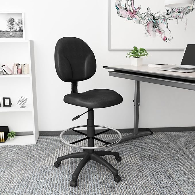 Boss Office Products Stand Up Fabric Drafting Stool Without Arms in Black (B1690-BK)