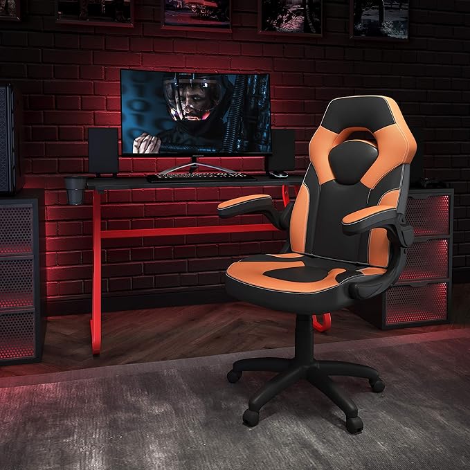 Flash Furniture Red Gaming Desk and Orange/Black Racing Chair Set with Cup Holder and Headphone Hook