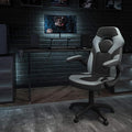 EMMA + OLIVER Black/Gray Gaming Desk Set with Headphone Hook, and Monitor Stand