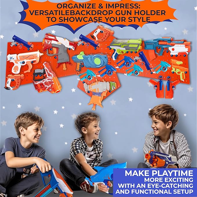 Skywin Wooden Pegboard for Nerf Gun Storage, Nerf Gun Wall Mount Eagle Shape, Compatible with All Blasters, Rack for Wall Organization - Birthday Gift for Kids (Orange)