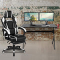 Flash Furniture Black Gaming Desk with Cup Holder/Headphone Hook/2 Wire Management Holes & White Reclining Back/Arms Gaming Chair with Footrest