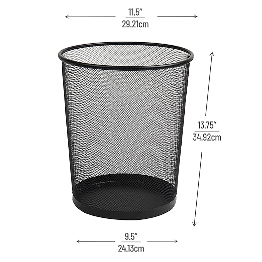 Mind Reader Mesh Trash Can, Set of 3, Waste Paper Basket, Round, Office, Metal Mesh, 11.5" L x 11.5" W x 13.75" H, Black