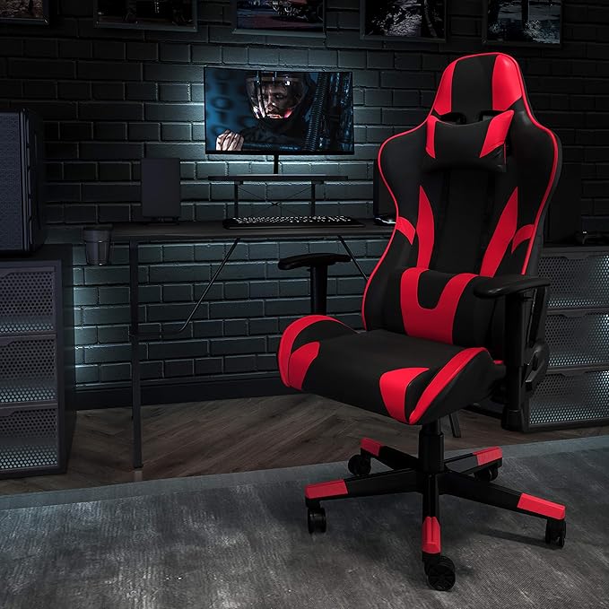 Flash Furniture Optis Black Gaming Desk and Red/Black Reclining Gaming Chair Set with Cup Holder, Headphone Hook, and Monitor/Smartphone Stand