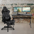 EMMA + OLIVER Black/Gray Gaming Desk Set - Cup/Headset Holder/Reclining & Footrest