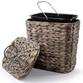 Tidita Wicker Waste Basket - Wicker Trash Can with Lid - Water Hyacinth Bathroom Garbage Can with a Lid - Bathroom Trash Can Boho Style - Removable Liner, Iron Frame (Black, 1.5 Gallons)