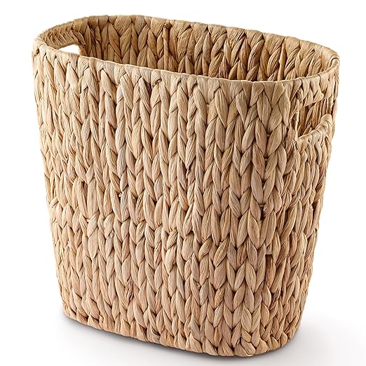 Tidita 4 Gallons Wicker Waste Basket for Bathroom - Water Hyacinth Wicker Trash Can – Kitchen, Bathroom Garbage Can, Oval Magazine Basket - Desk Trash Can, Office Garbage Can with Open Top, Handles