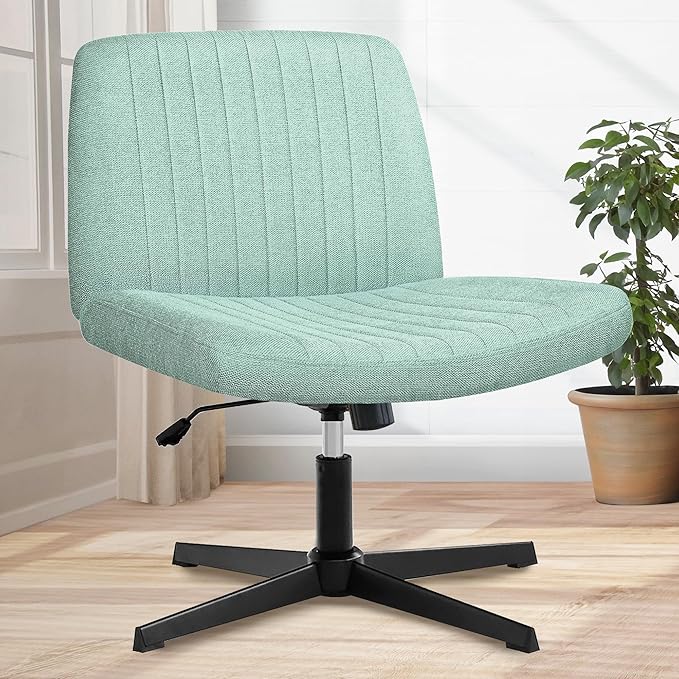 Orange Factory Criss Cross Chair No Wheel Wide Cross Legged Office Desk Vanity Chair Comfy Fabric Armless Adjustable Swivel for Home Computer Task (Mint No Wheel, Classic Fabric)