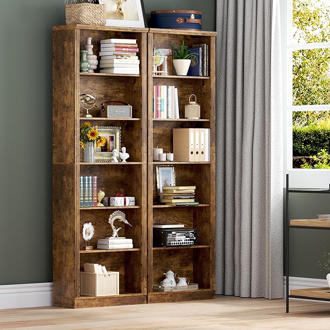 BORNOON 75" Tall Bookshelf, 6-Tier Floor Standing Bookcase with 2 Adjustable Shelves, 24" Wide Open Storage Shelf, Modern Display Organizer for Home Office, Living Room, Bedroom, Study