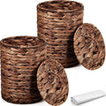 Ctosree 2 Pcs Wicker Trash Can Basket Woven Waste Basket with Lid Bathroom Wastebasket Garbage Bin with 100 Pieces of Trash Bags for Bedroom Farmhouse Home Office Kitchen(Deep Coffee, Small)
