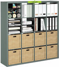 Furinno Cubicle Book Shelf, 16-Cube Bookshelf, Extra Thick Frame Reversible Bookcase with Open Back, 14.6" x 58" x 58", for Living Room, Bedroom, Home Office, Sage Green