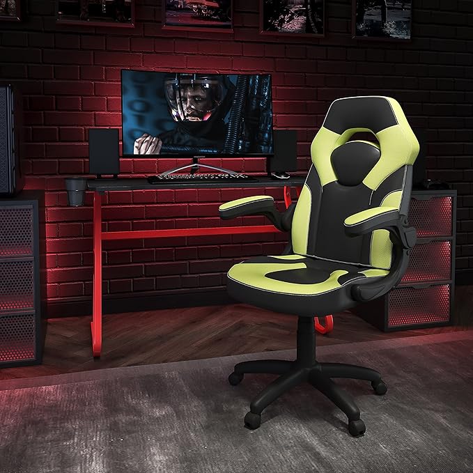 Flash Furniture Red Gaming Desk and Green/Black Racing Chair Set with Cup Holder and Headphone Hook