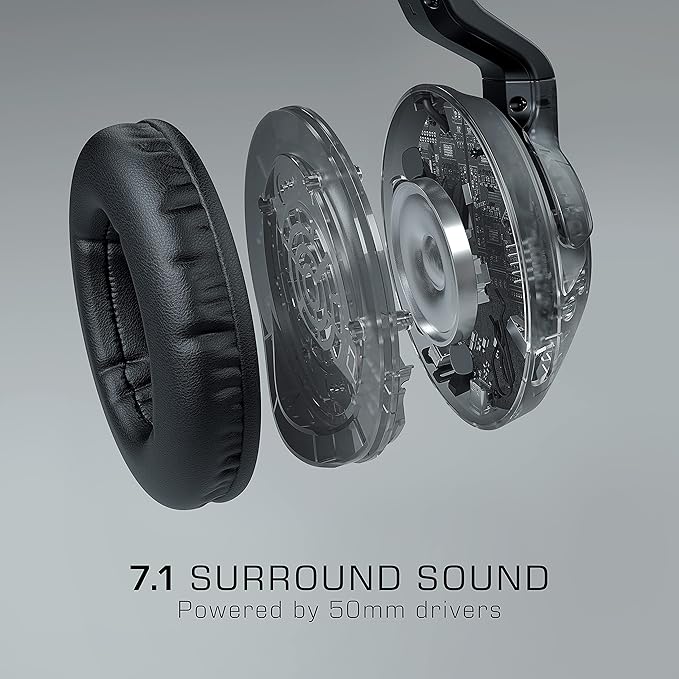 ROCCAT Elo 7.1 Air PC Wireless Gaming Headset, Surround Sound Headphones with Detachable Noise Cancelling Microphone, 50mm Drivers, 24 Hr Battery Life, RGB Lighting, Black