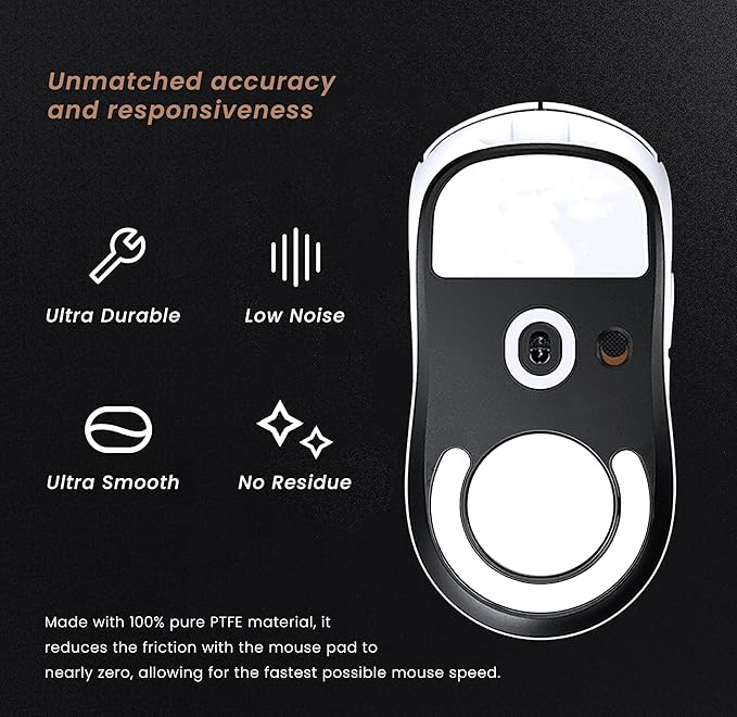 PWNAGE SmoothGlide PTFE Rounded Replacement Mouse Skates Feet for G Pro X Superlight GPX, Ultra-Smooth and Durable, 3M Adhesive, Gaming Mouse White