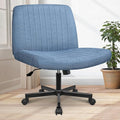 Orange Factory Criss Cross Chair Wheels Wide Cross Legged Office Desk Vanity Chair Comfy Fabric Armless Adjustable Swivel for Home Computer Task (Blue Wheel, Fabric)