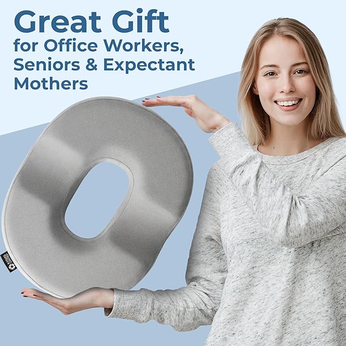 5 STARS UNITED Donut Pillow Hemorrhoid Tailbone Cushion – Large Cushion for Pain Relief – Coccyx, Prostate, Sciatica, Pelvic Floor, Pressure Sores, Pregnancy, Postpartum Recovery, Light Gray