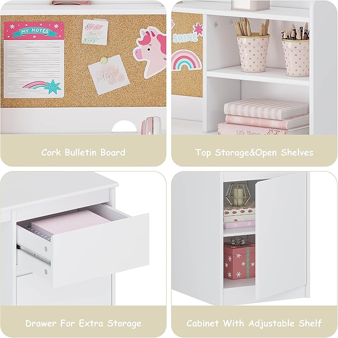 UTEX Kids Study Desk with Chair, Kids Desk and Chair Sets with Hutch for 5-12, Wooden Children Study Table, Student Writing Table Computer Workstation