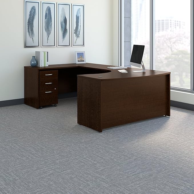 Bush Business Furniture Series C 60W Left Handed Bow Front U Shaped Desk with Mobile File Cabinet in Mocha Cherry