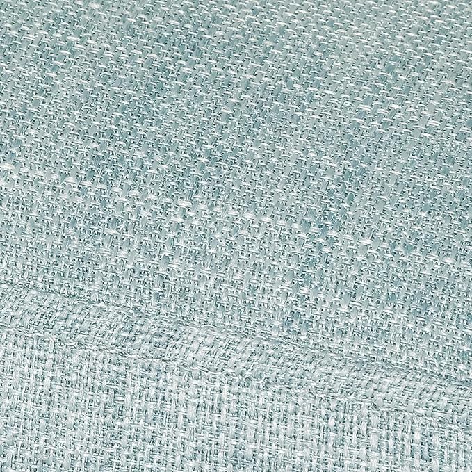Linen Ottoman Footrest, Small Stool with Plastic Legs, Light Blue