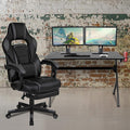 EMMA + OLIVER Black/Black Gaming Desk Set - Cup/Headset Holder/Reclining & Footrest