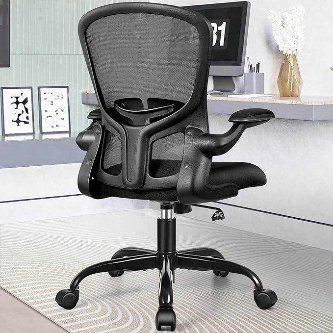 FelixKing Office Desk Chairs, Ergonomic PC Desk Chair with Wheels, Adjustable Lumbar Support and Height, Swivel Computer Chair with Flip-up Armrests, Ergo Mesh Backrest for Working (Black, Pack of 6)
