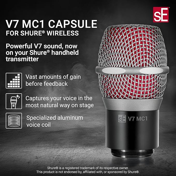 SE ELECTRONICS V7 MC1 Wireless Microphone Capsule - Compatible with Shure Wireless Transmitters - Professional Dynamic Microphone for Singing, Speech & Music Studio Recording (Red w MP03 Pouch)